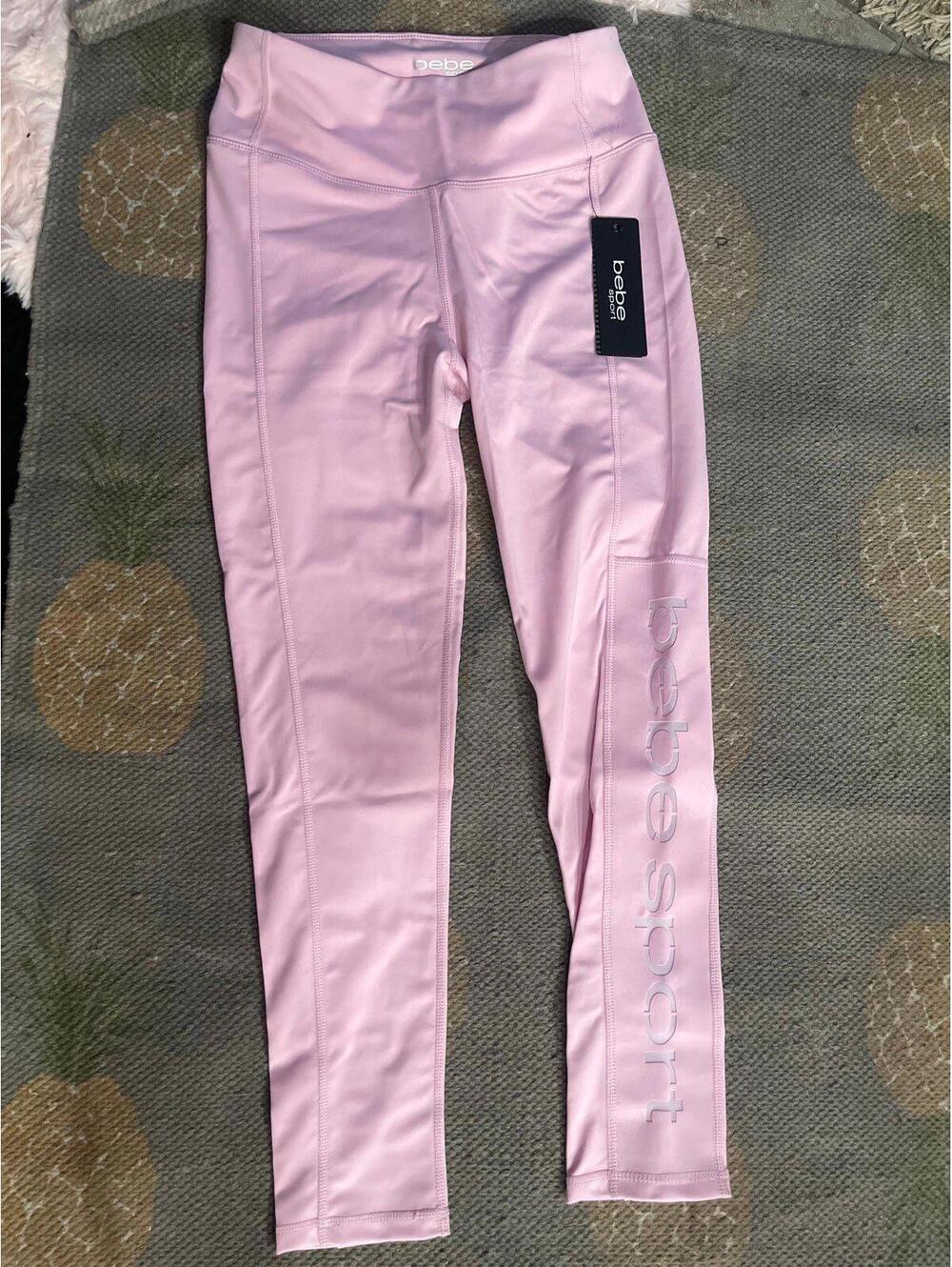 New Bebe Sport Pants Tights Workout Leggings Size M NWT! PINK